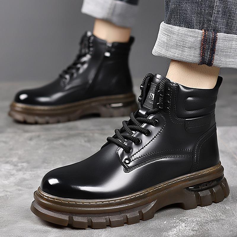 FashionAutumn Winter Leather High-top Platform Men's Boots Designer British Warm Velvet Men Ankle Boots Fashion Retro Male Work Shoes