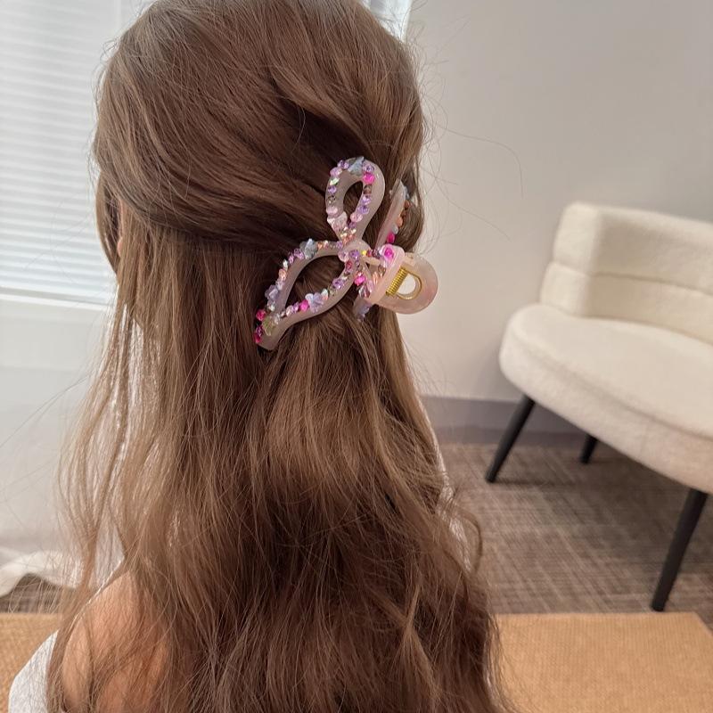 Super Shiny Pink Crystal Butterfly Hairpin for Women, Large Size for Bun Hairstyles, Luxurious and Exquisite Hair Clip