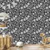 Wallpaper Black and white flowers graphite, gray and light gray 50x1000