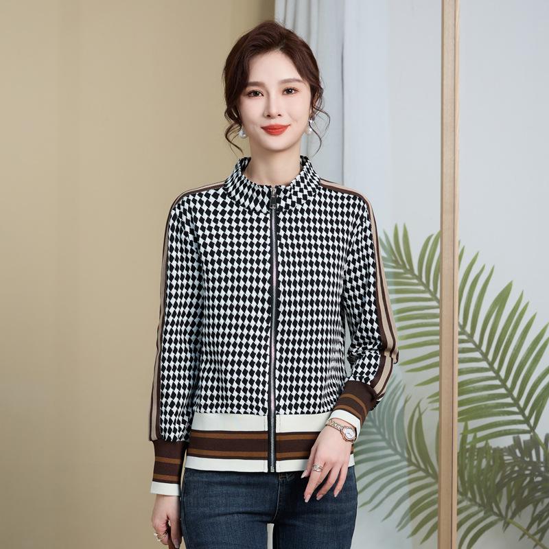 

Plaid Stripe Zipper Cardigan - Fashionable, Slimming Jacket for Middle-Aged Women 5XL (for 73-83 kg)