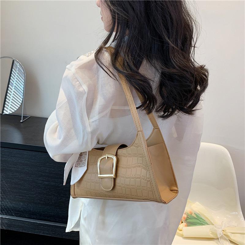 Niche Texture Women's Bag New Crocodile Pattern Retro Silk Scarf Shoulder Bag Versatile Commuter Underarm Small Bag Crossbody