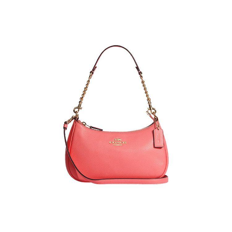 Coach Teri 24 Litchi Grain Leather Zipper Removable Shoulder Strap Handheld Crossbody Bag Medium Women bags Pink CA209-IMQRI Basic Set (Bag+Dust Bag)