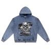 DTG Print Knitted Denim Zip-Up Hoodie Skull Brigade Brother Print Zipper Hoodies  