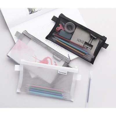 Estuche para lápices portátil de malla transparente para estudiantes, bolsa para documentos con cremallera y capacidad L