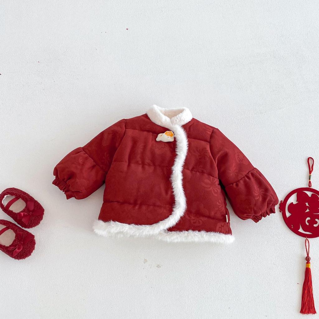 Girls' Festive Chinese-Style Goldfish Cotton Coat - Winter 2025 Velvet-Enhanced New Year Outfit