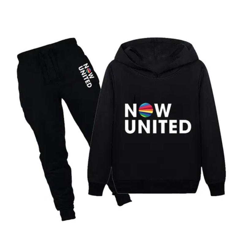 

НОВАЯ детская модная спортивная одежда, одежда сейчас United Printed Hoodies and Pants Set, Hooded Sweatshirt, Jogging Suit, подходит для мальчиков и девочек 100cm чёрный