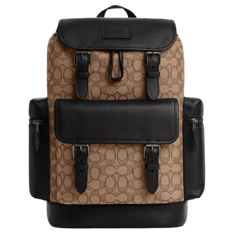 

COACH Sprint 29 Classic Presbyopia Print Signature Jacquard and Cowhide Backpack Large Men s Ocher and Black чорний