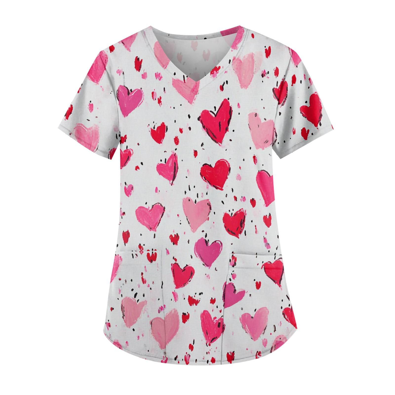 Рабочая форма больших размеров с принтом, топы для женщин, забавные футболки с v-образным вырезом и короткими рукавами, рабочая одежда, футболка с карманами L розовый