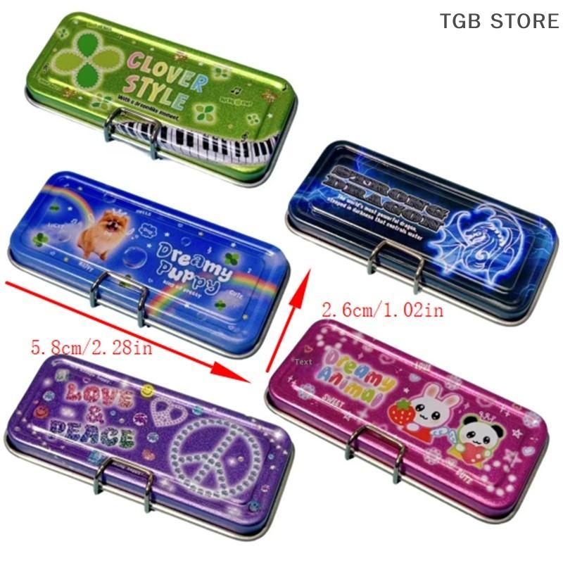 Double Layer Iron Pencil Box Pen Ruler Measuring Tape Scissors Model Dollhouse Miniature Micro Landscape Decor Pretend Play Toy