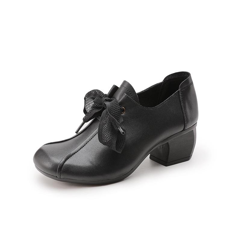 

Ретро-обувь из кожи ручной работы : Нескользящая обувь с толстым каблуком и мягкой подошвой, удобная для женщин среднего и пожилого возраста». 37