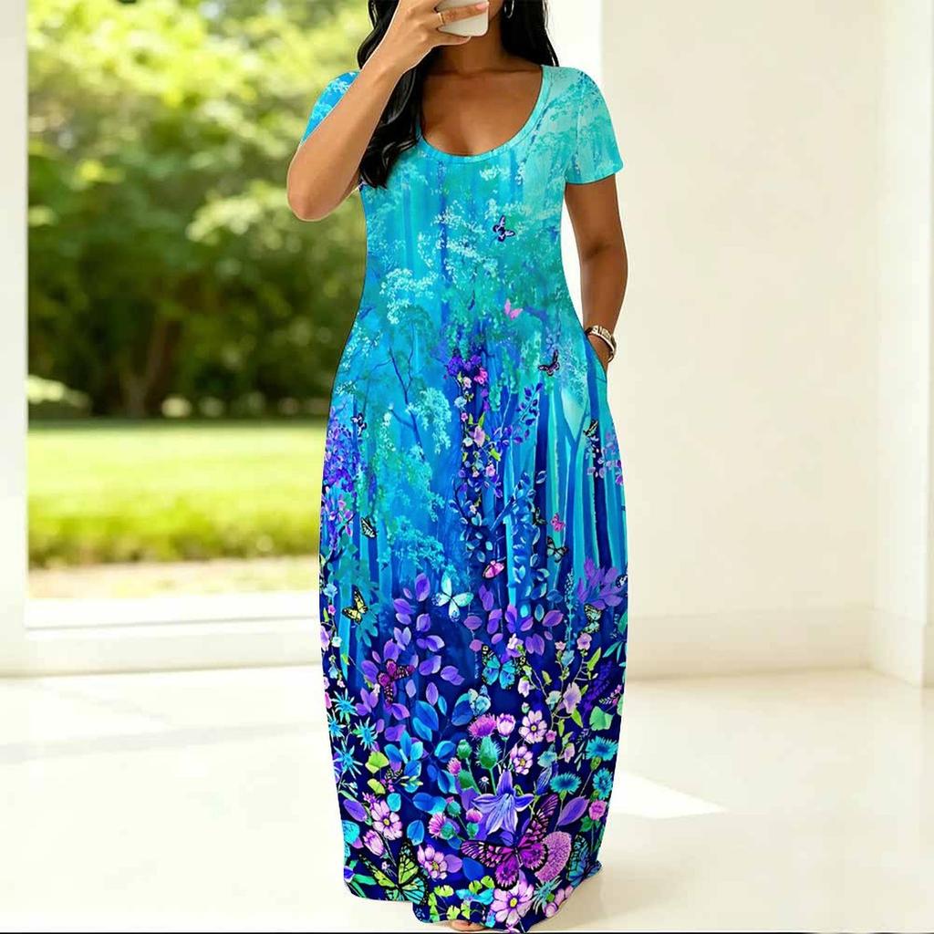 Lightweight Crew Neck Dress For Women Plus Size Short Sleeve Loose Outfit Perfect For Summer Daily Stroll