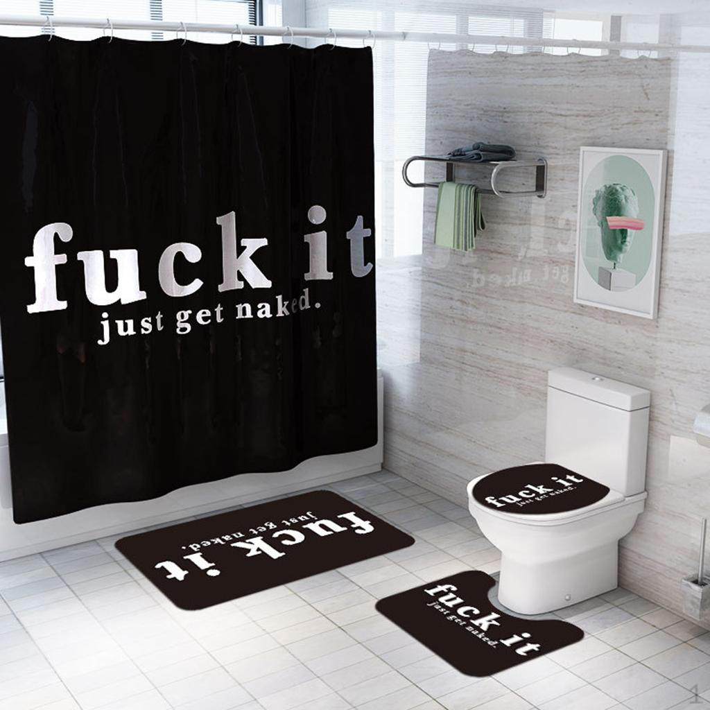 set of 4 Waterproof Bathroom Rug Cover Mats Shower Curtain Home Decor