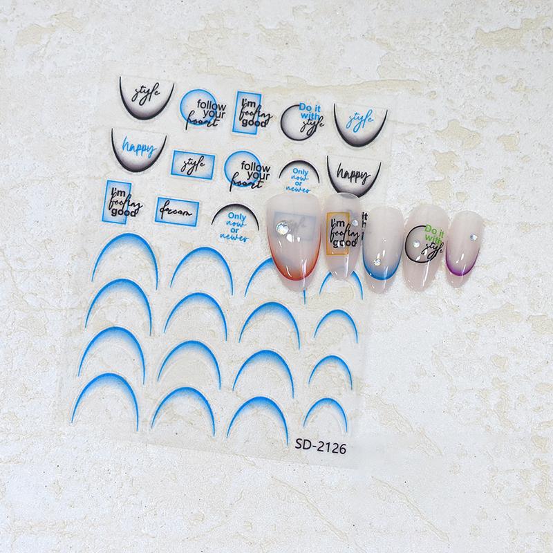 

Градієнтні французькі лінії Наклейки для нейл-арту Багатоколірні самоклеючі слайдер-дизайн Трафарети Посібники для манікюру для власного декору нігтів синій