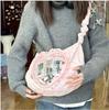 Pink Cute Womens Shoulder Bag Pleated Love Heart Lolita Jk Ita Bag Drawstring Ballet Style Sweet Fashion Female Handbag