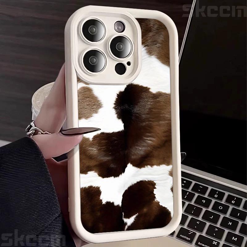 Custodia per Telefono con Fantasia Pelle di Mucca Marrone Vintage per iPhone 16 Pro Max 15 14 13 12 11 16E 7 8 Plus X XS XR Cover Morbida Antiurto Opaca