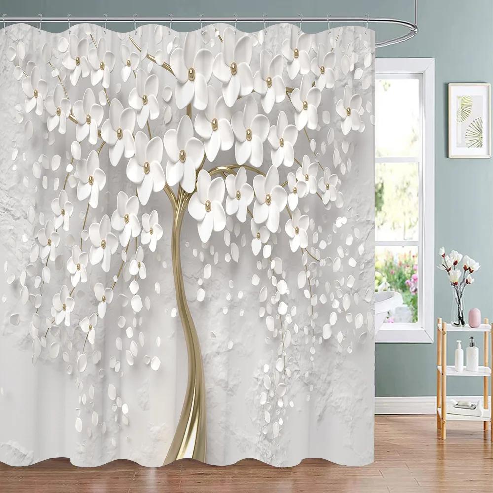 

Elegant And Fashionable Fantasy Pearls And Diamonds Bouquet Shower Curtains 3D Style Relief Sculpture Bath Curtain Bathroom Deco W60H190(CM)-1 Pcs