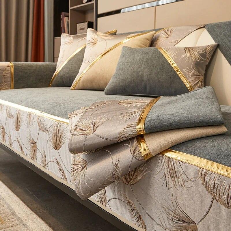 Chenille Jacquard Stoff Sofatrekk Skinnsofa Sliptrekk Sofatrekk i europeisk stil Custom Anti-skli 2/3/4 sete sofa håndkle