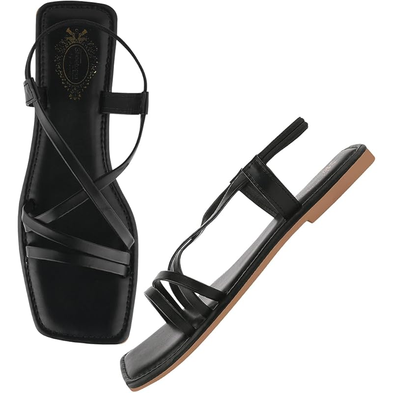 Shoetopia Casual Black Flat Sandals For Women /Eu41
