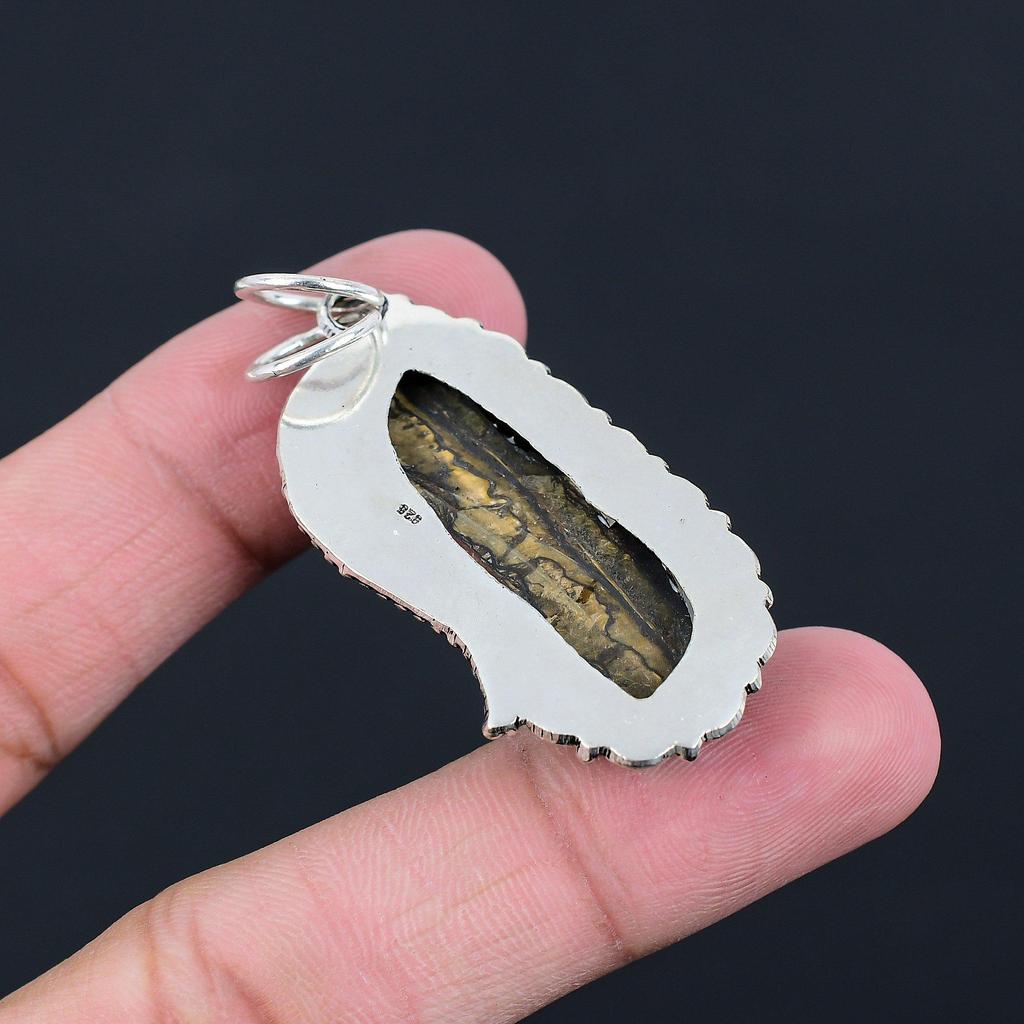 Birthday Gift For Her Natural Iron Tiger Eye Gemstone Pendant 925 Silver