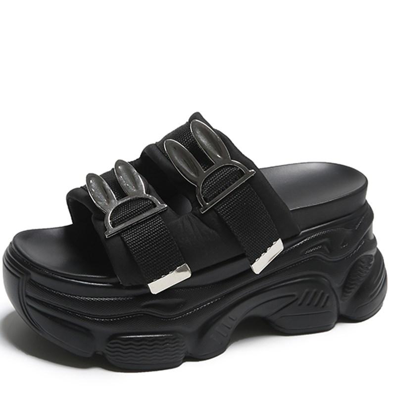 Fashion Woman 8.5CM High Heels Fashion Open Toe Outdoor Beach Slides New Women 2024 Summer Platform Sandals Beige Thick Bottom Slippers