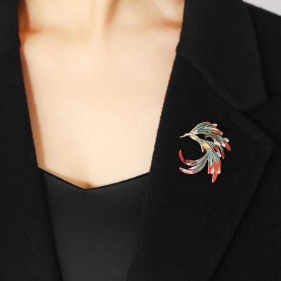 Brosche im chinesischen Stil Retro Emaille Farbverlauf Diamant Phönix Schwanz Anstecknadel Schnalle elegant großer Kragen Anzug Herren und Damen Accessoires