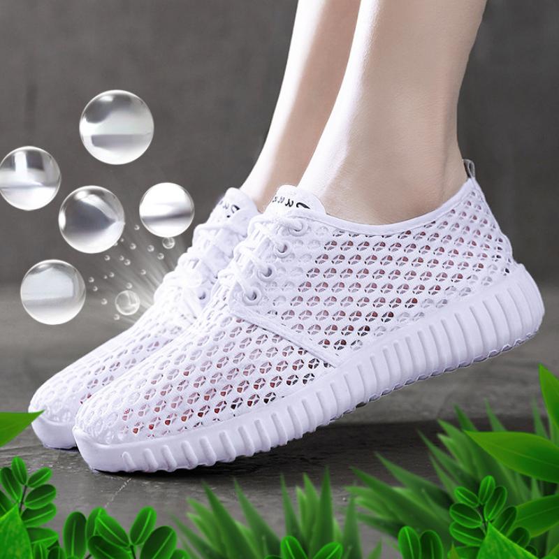 Womens Shoes Hollow Out Breathable Lace Up Flats Breathable Mesh Lightweight Shoes Casual All-match Sneakers Zapatos De Mujer