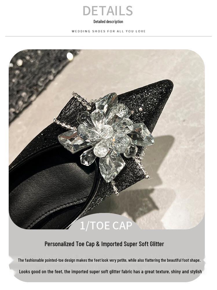 Elegant Women's Pointed Toe Wedding Shoes with Crystal Bow, Plus Size 41-43 Bridal Heels, 2026 New Versatile Style