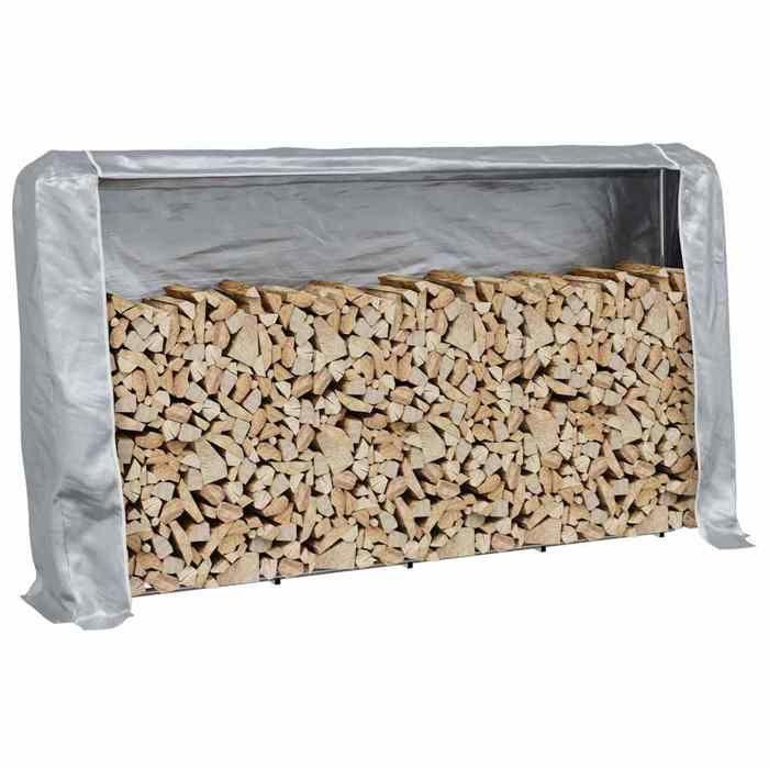 VidaXL Firewood Rack and Rain Cover Galvanized Steel, Log Storage, Fireplace Log Holder, 4100711