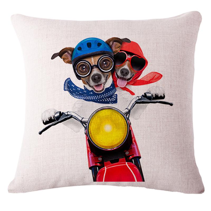 

Декоративные подушки для собак, мультяшные мотоциклетные подушки для серфинга с принтом собак из хлопка и льна, диванная подушка, модный дизайн 45x45cm