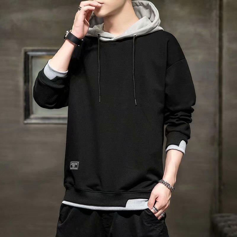 Men's Trendy Hooded Sweatshirt - Spring/Autumn, All-Match, Loose Fit, Casual Two-Piece Look for Teens and Students.