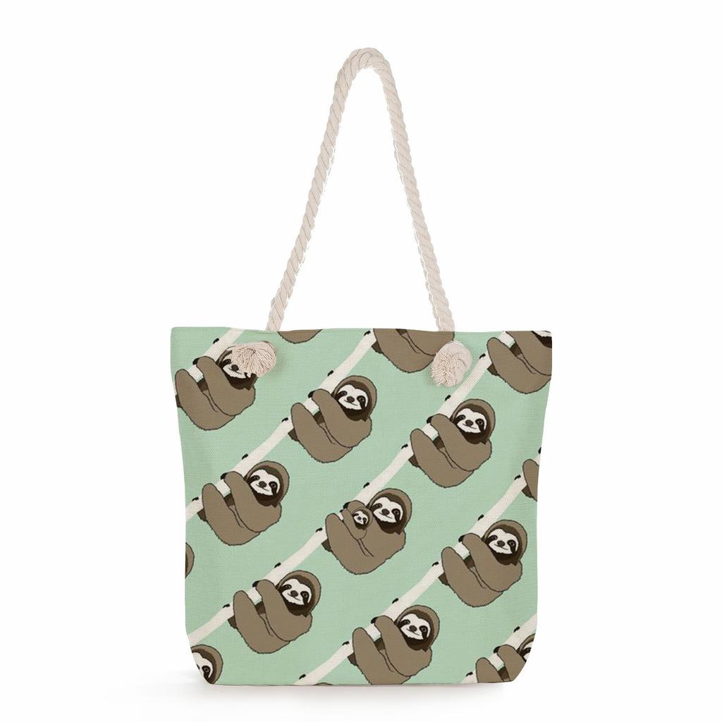 Multifunctional sloth Printed Thick Rope Shoulder Beach Bag Casual large capacity handbag 0121