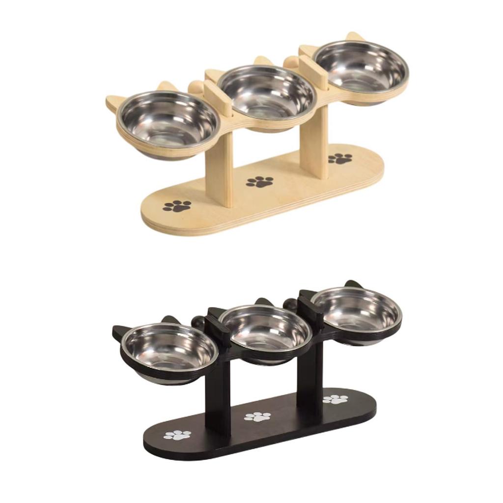 Elevated Pet Food Feeder Kitten Bowl Durable Wood Stand Dog Bowl Holder Neck Protection for Small Pets