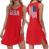 Women's Casual Fashion Breathable Independence Day Printed Pocket Hem Slit Vest Dress