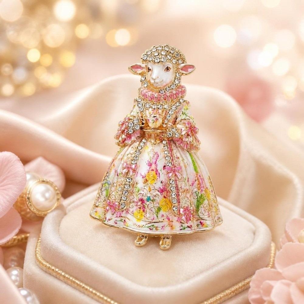 Enamel Court Sheep Brooch Floral Animal Lapel Pin Elegant Lamb Brooch Pin Women