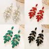 Geometric Alloy Drop Earrings With Leaf Design For Wedding And Bridal Celebrations