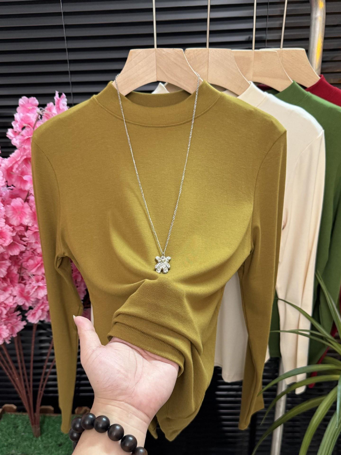 

Elegant Women s Long-Sleeve Stand-Up Collar T-Shirt – Solid Color Versatile Base for Spring/Autumn 2026 M (80-100 jin)