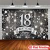2D 18th Birthday Photo Booth Banner, Black Background with Silver Glitter