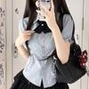Japanese Academy Style Women's Short-Sleeved Shirt & Fluffy Layered Skirt Set
