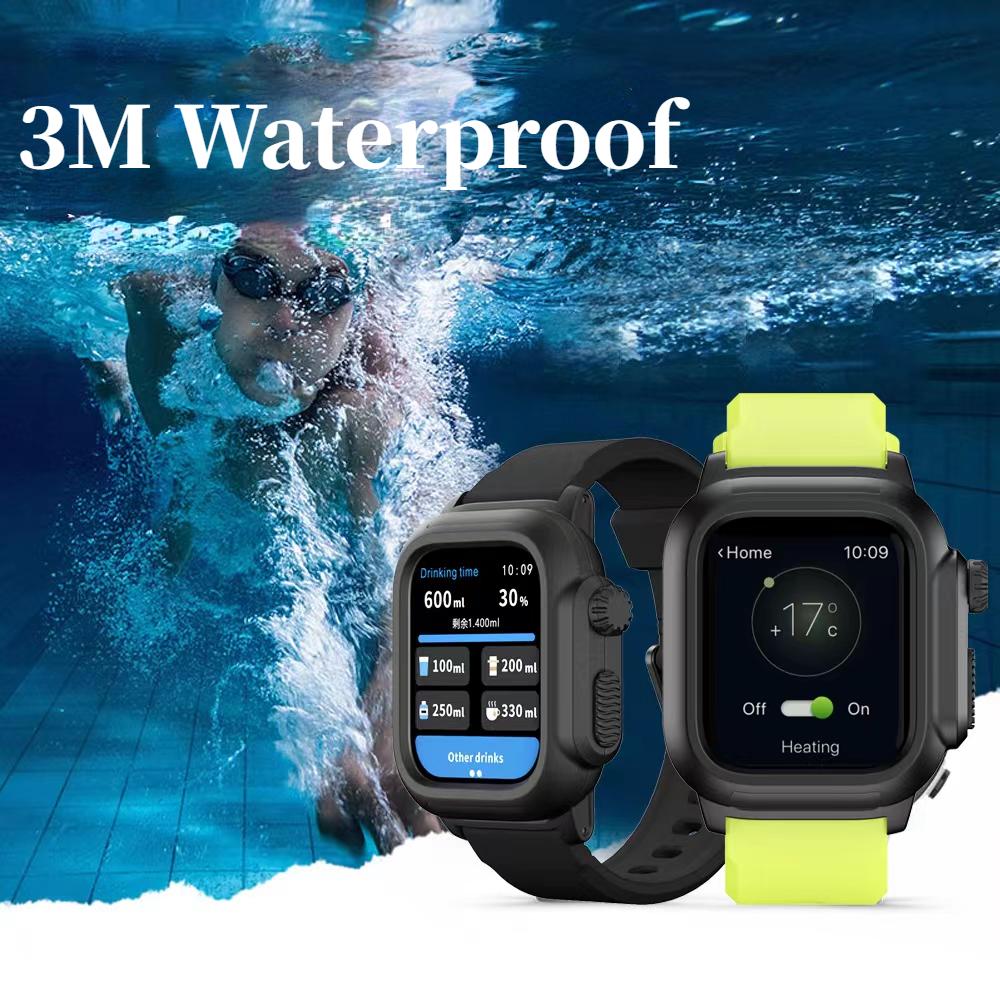 Waterproof Shell For Apple Watch Case 45mm 44mm 41mm 40mm 42mm Outdoor Sports Silicone Bracelet Wristband iWatch 9 8 7 6 5 4 SE
