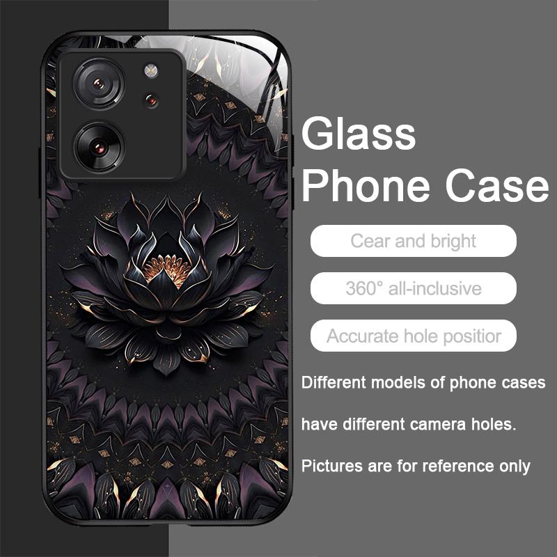 Artistic Lotus Flower Pattern Tempered Glass Phone Case for Motorola Moto G85 G84 G75 G55 G24 Edge 50 Fusion 40 Neo 30 Pro Cover