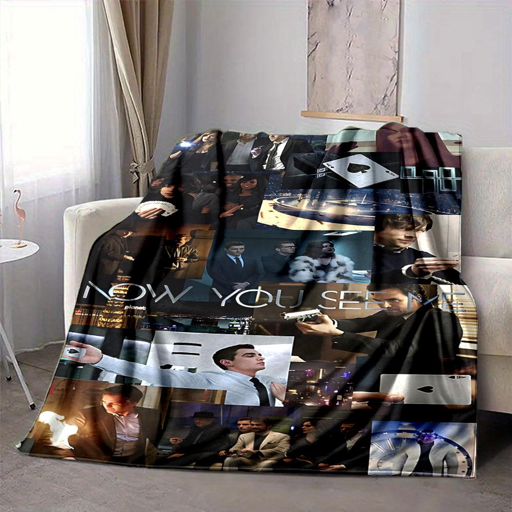 1pc Now You See Me Flannel Throw Blanket - HD Printed Lightweight Soft Warm All-Season Blanket for Sofa, Bed, Travel, Camping 084