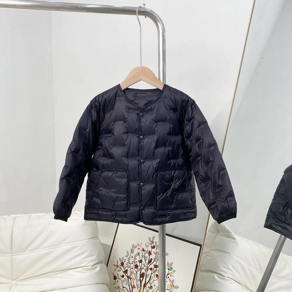 % Fleece children's light down jacket liner round neck solid color new national standard boys and girls school uniform artifact