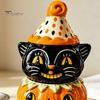 Wasserdichte Schreibtischstatue Halloween Schwarze Katze Kürbis Figur, Süß Gruselig für Innen Kamin Deko Harz für Zuhause Party Regal Kamin Tischplatte