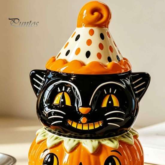 Wasserdichte Schreibtischstatue Halloween Schwarze Katze Kürbis Figur, Süß Gruselig für Innen Kamin Deko Harz für Zuhause Party Regal Kamin Tischplatte