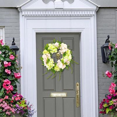 Konstgjord blomsterkrans våren hållbar färgglad med gröna löv vägghängande prydnad