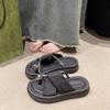 Round Head Set Toe Slip-on Metal Decoration Soft Bottom Soft Surface Thick Bottom 2024 Summer New Fashion Women's Slippers