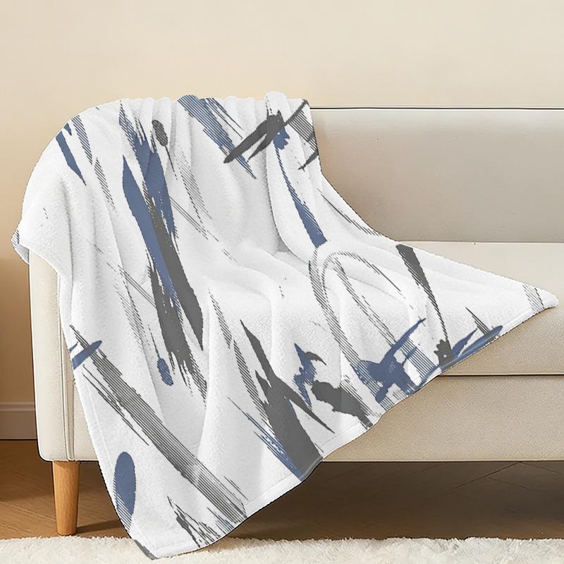 Thick Warm Flannel Blanket - Abstract Art Design Soft Throw, Modern Simple Style, Cozy Home Use for Guest Room Single, Perfect for Christmas Halloween