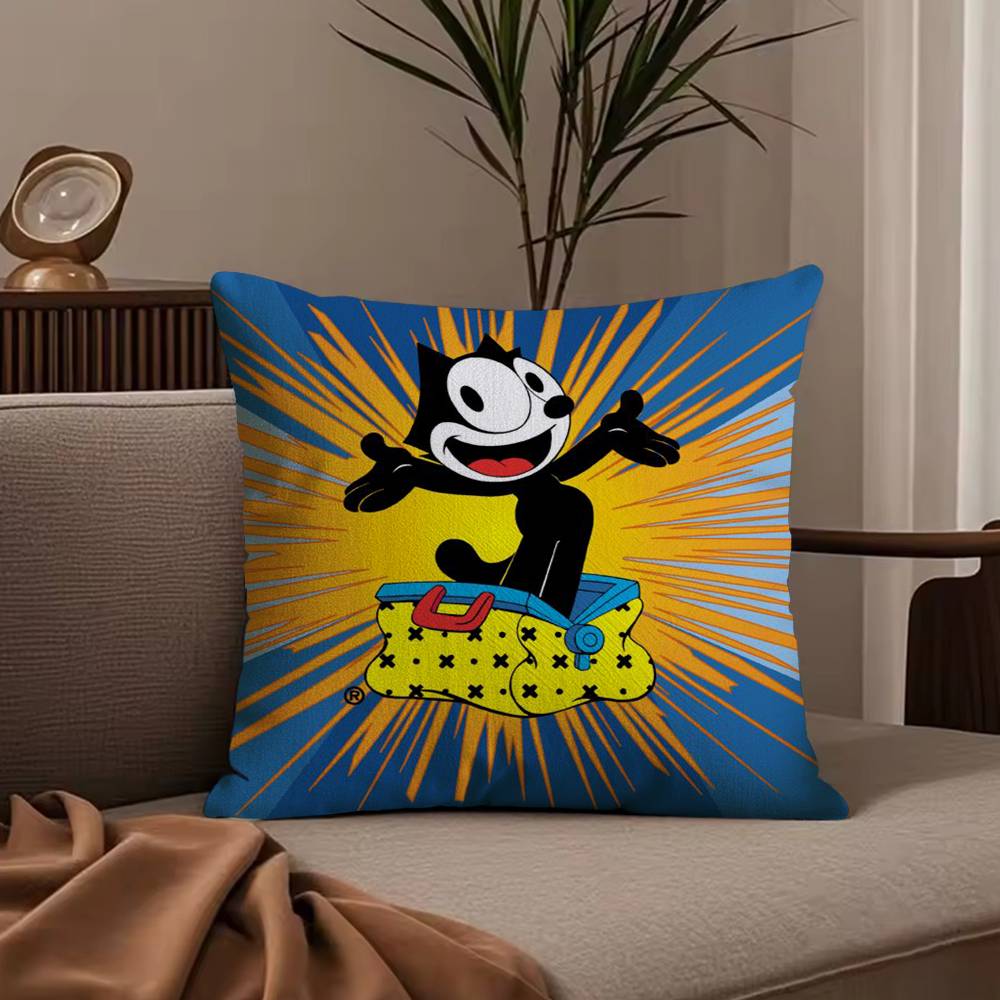 F-Felix The Cat Exquisite Pillow Case Anti-dustmite Pillowcase Invisible Zipper Silky Short Plush Sofa Cushion Cover