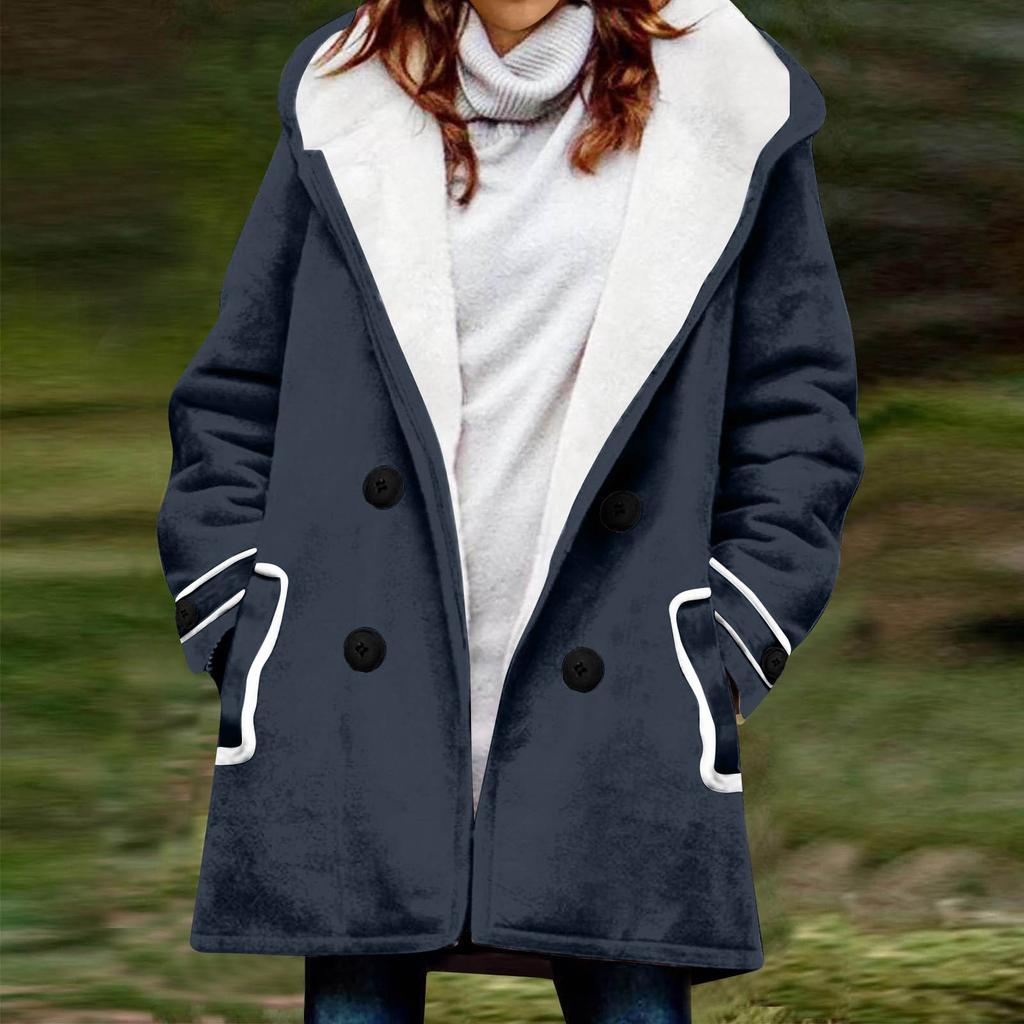 Women's Winter Coat Warm Shaggy Down Hooded Button Down Coat Jacket