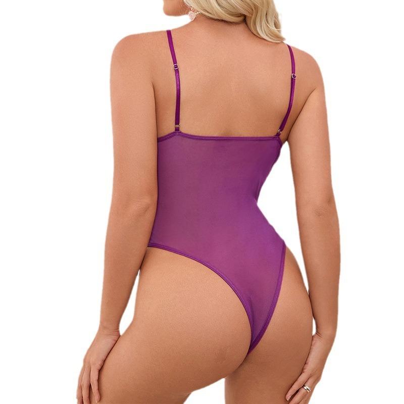 New Sexy Lace Hollow Mesh Splicing Suspender Onesie Erotic Underwear Set